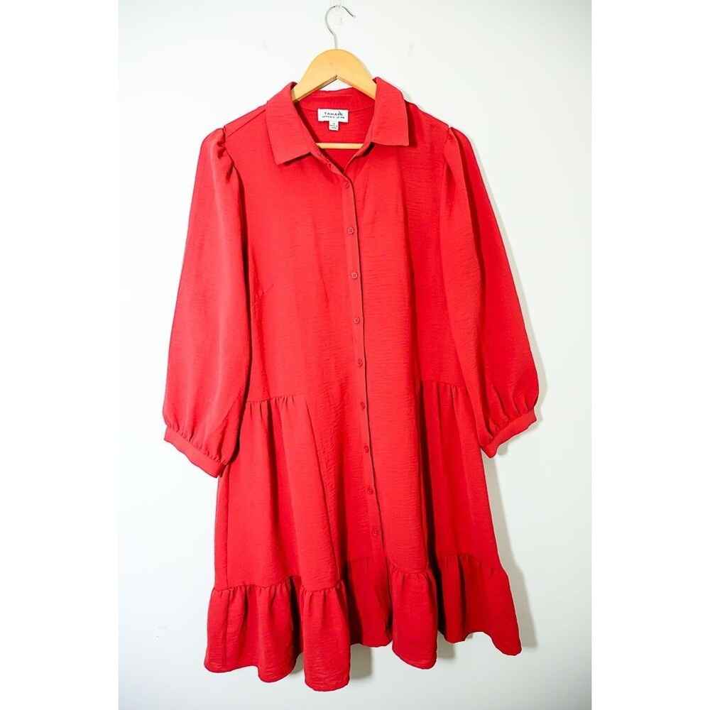 Tahari Dress Longsleeve 10 Tiered collar Midi office casual